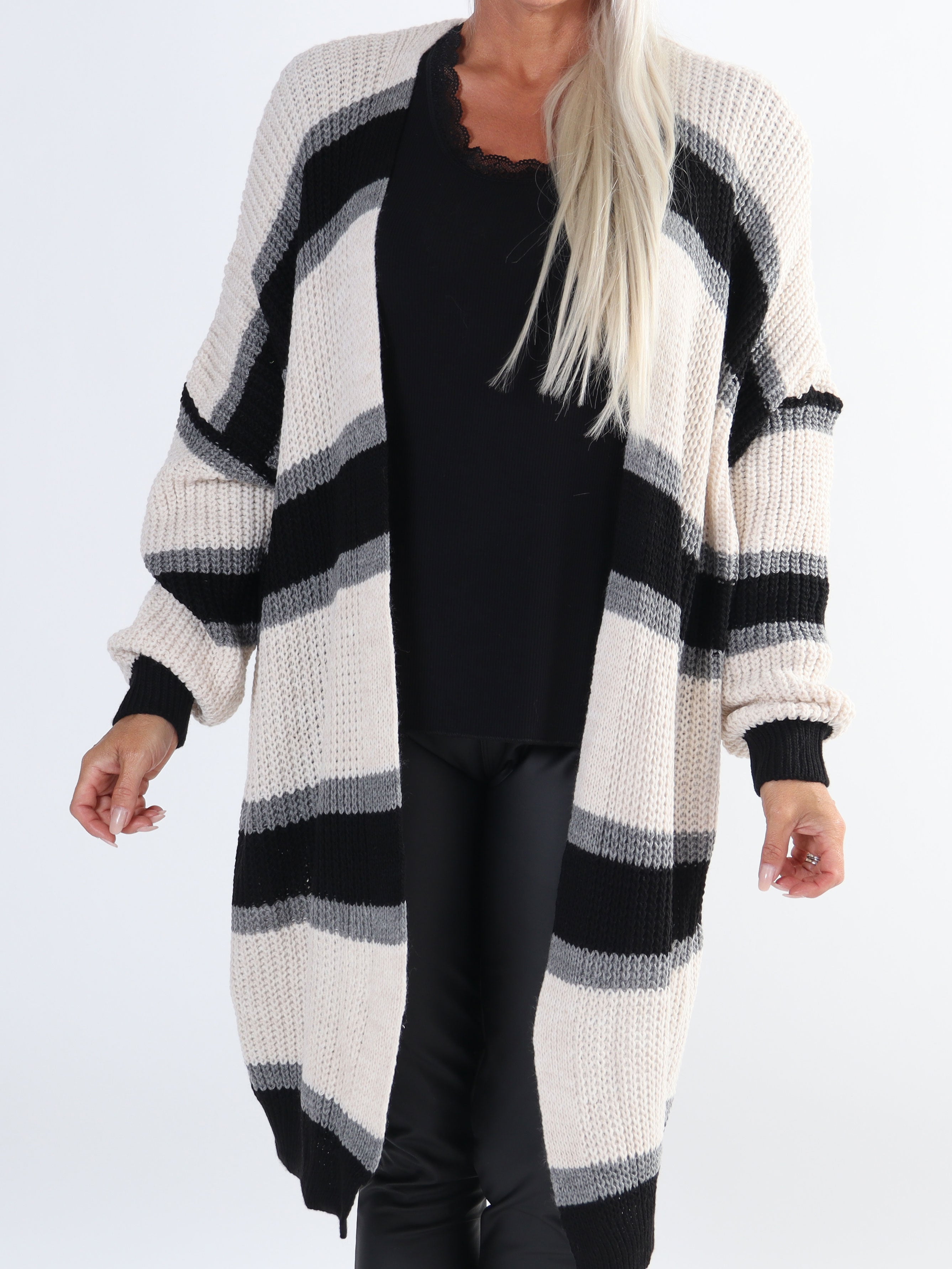 Kata - Flerfarvet stribet plus size strikcardigan